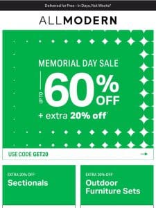 ? sectionals up to 60% off ? memorial day sale ?