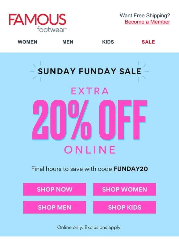 ⏰ Extra 20% off online ends at midnight ⏰