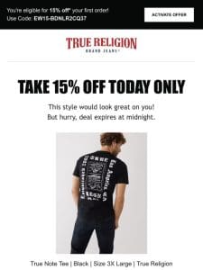 ⏰ Surprise， 15% offer extended! Buy True Note Tee | Black | Size 3X Large | True Religion Now ⏰