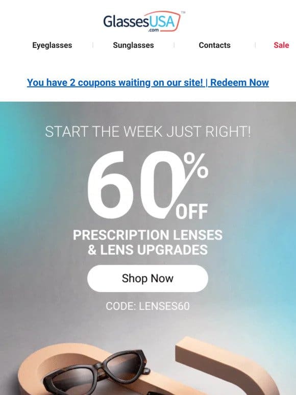 ✨ Enjoy 60% off lenses to start your week just right!