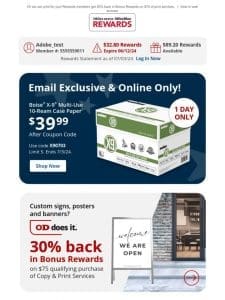 1-Day ONLY! Just $39.99 Boise® X-9® 10rm case paper