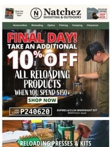 10% Off All Reloading Products Ends Tonight