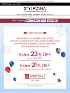 2 Days Left for extra 23% off!  ️ Independence Day SALE!