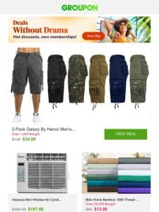 2-Pack Galaxy By Harvic Men’s Classic-Fit Belted Cargo Shorts (30-48) and More