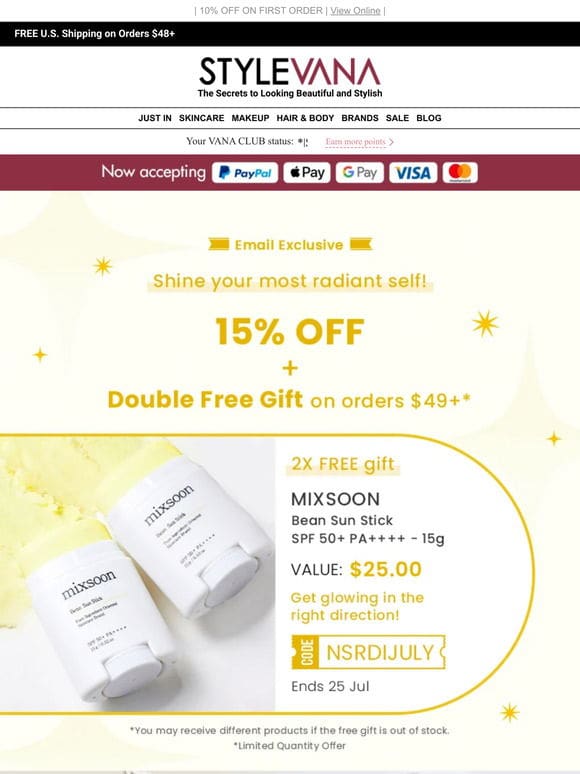 2 SPF GIfts +15% Off whole order! Use Code [ NSRDIJULY ]