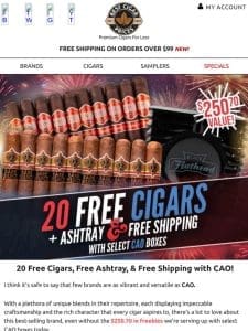 20 Free Cigars， Free Ashtray， & Free Shipping with CAO