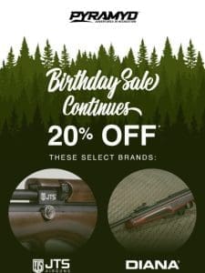 20% OFF JTS， Diana， Air Venturi， Stoeger， Norica