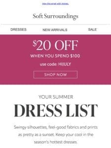 $20 OFF Summer’s. Top. Dresses!