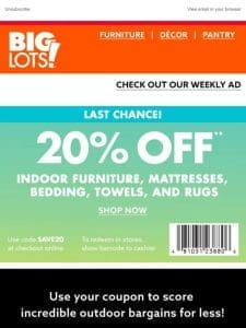 20% Off Coupons End Today!