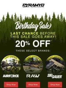 20% Off SIG Sauer， AirForce and RAW!