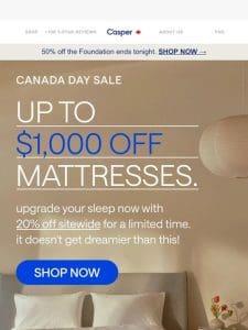 20% off the mattress of your dreams