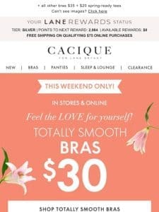 $30 TOTALLY SMOOTH BRAS! Feel the love， for less!