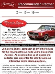 4th Annual Sioux Falls Online Classic Car Auction， Sat July 27th!