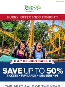 4th of July Sale Ends Tonight: Save Up To 50% on Tickets， Fun Cards & Memberships