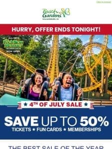 4th of July Sale Ends Tonight: Save Up To 50% on Tickets， Fun Cards & Memberships