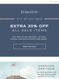 4th of July Sale: extra 30% off online and in-stores