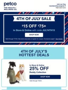 4th of July: Save $15 OFF $75