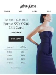 $50-$500: Earn a gift card on Alemais， Ferragamo…