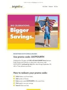 50% off Adult SMART fares for Fourth of July.