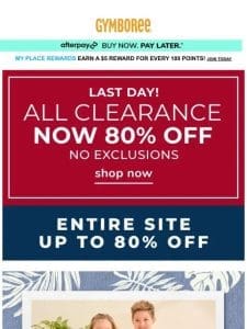 80% off ALL Clearance ENDS TONIGHT!