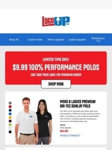 ? $9.99 100% Performance Polos