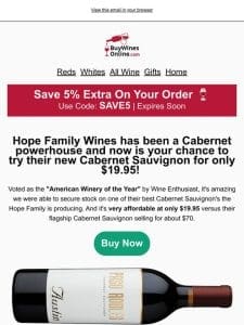 ALMOST GONE: Get American Winery of the Year’s Newest Cabernet Sauvignon For Under $20!