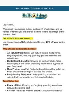 Act Now! 25% Off Everything at Bully Sticks Central!