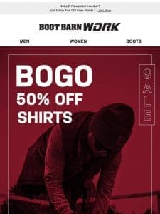 BOGO 50% off select t-shirts