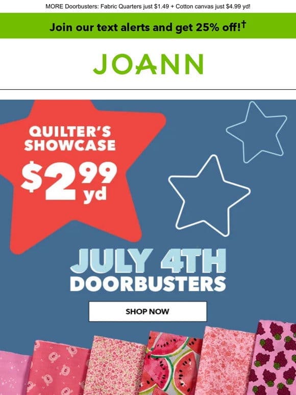 BOOMIN’ DEALS   Quilter’s Showcase just $2.99 yd!