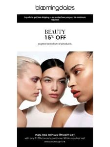 Beauty: 15% off a great selection of products