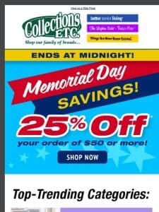 Big Memorial Day Savings: 25% Off for 24 Hours!