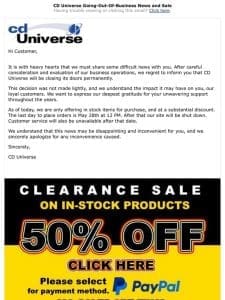 CD Universe Going-Out-Of-Business News (50% Off Sale Begins)