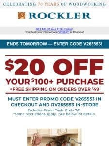 Check it out now! Your Coupon $20 Off $100+ Ends Tomorrow!
