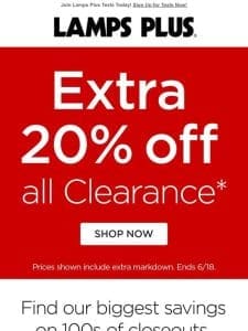 Clock is Ticking! Extra 20% Off Clearance Styles