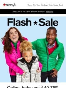 Coat Flash Sale: 40-75% off coats for women， men & kids