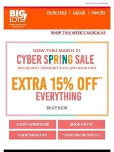 Cyber Spring Sale: EXTRA 15% off EVERYTHING!