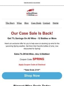 DON’T MISS: Get 7% OFF Any Case of Wine Ordered Today!