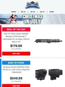 Deal of the Day! | PSA 7.5″ 300AAC 7″ Railed Upper W/O BCG &CH $179.99!