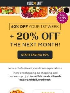 Dinnertime Made Easy: 60% OFF your first week at CookUnity!