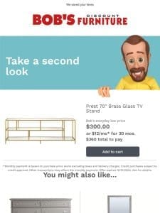 Don’t let your Prest 70″ Brass Glass TV Stand get away!