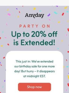 EXTENDED: 20% off ends at midnight!