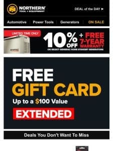 EXTENDED Only One-Day: Free Gift Card Ends Tonight!