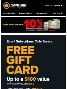 Email Exclusive FREE Gift Card Ends Tonight: Save Up To $100!