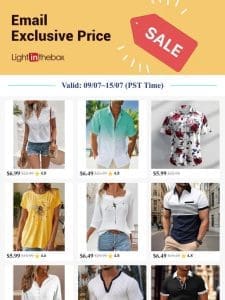 Email Exclusive-Get Women’s Blouses & Shirts at USD $6.99