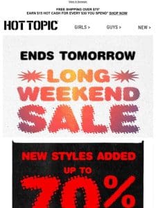 Ends tomorrow ? Up to 70% off clearance + 30%-60% Off sitewide ?