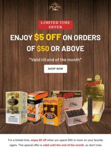 Enjoy flat $5 discount on purchase of $50