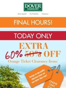 Extra 60% Off Clearance Ends Tonight