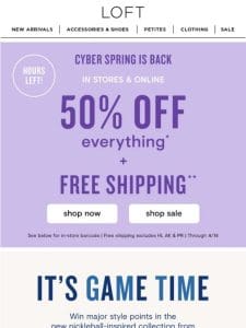 FINAL HOURS: 50% off everything + FREE shipping