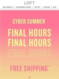 FINAL HOURS: 50% off everything + extra 15% off sale + FREE shipping