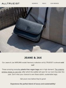 Final Call: jeane & jax MIRUM® Plastic-Free Vegan Bags Shipping July 3rd